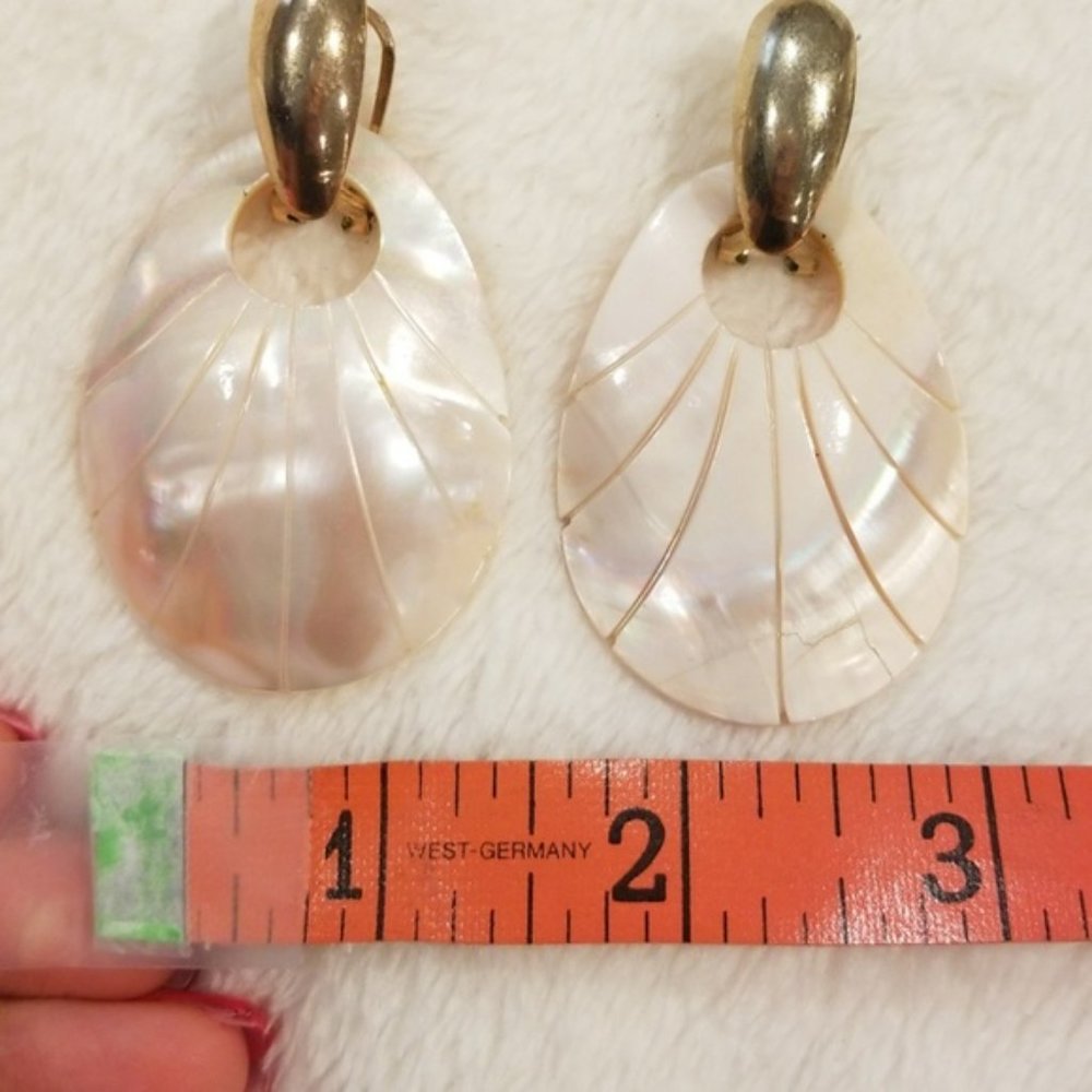 🍓🍓1980's Vintage Abalone Shell Mother Of Pearl Oval Statement Earrings - Picture 7 of 12